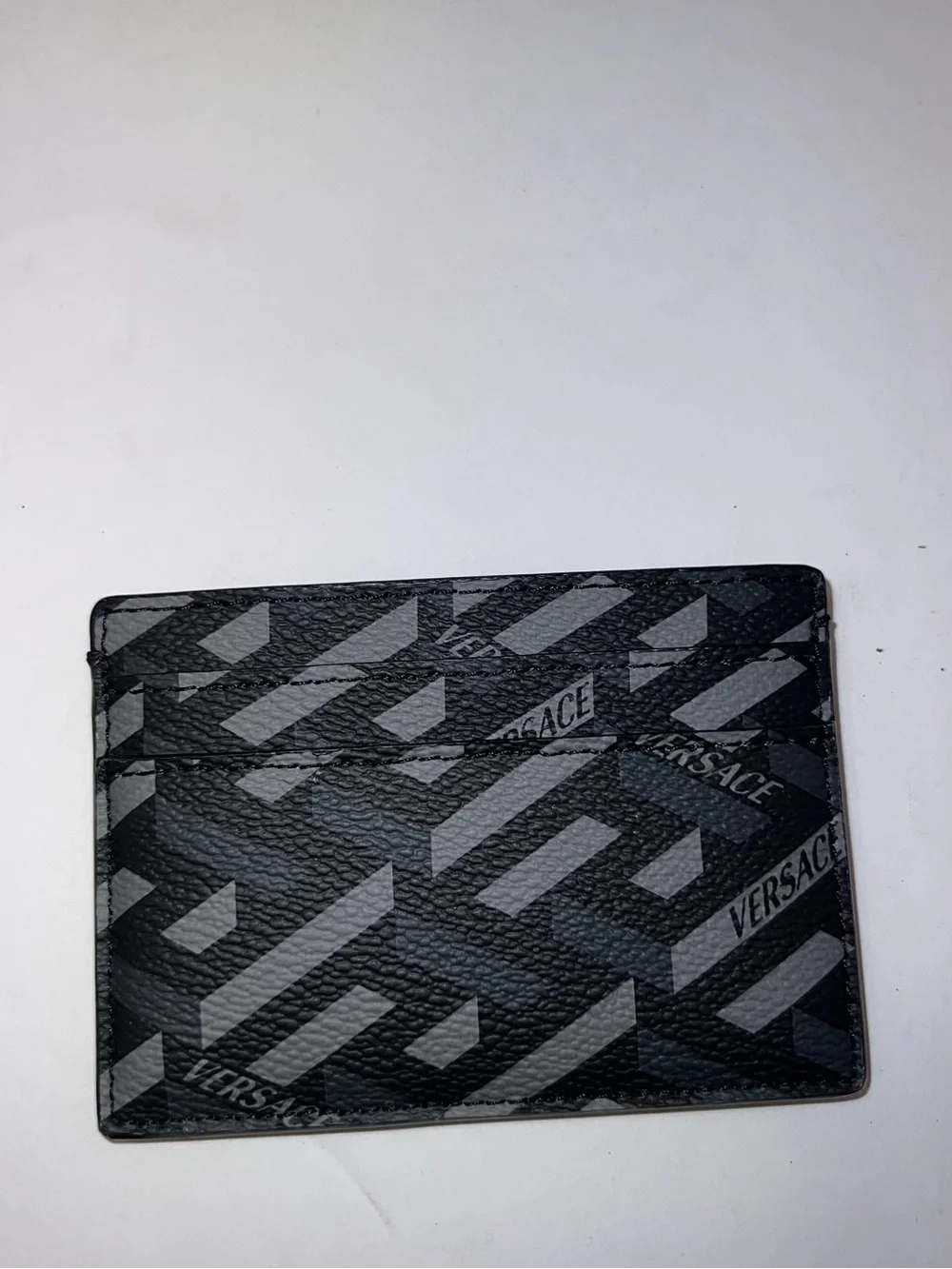 Versace Black & Gray Geometric Pattern Card Holder
